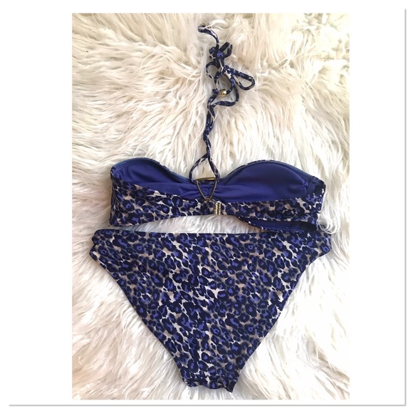 H&M Blue Leopard Print Gold Hardware Bikini Set - Picture 2 of 10